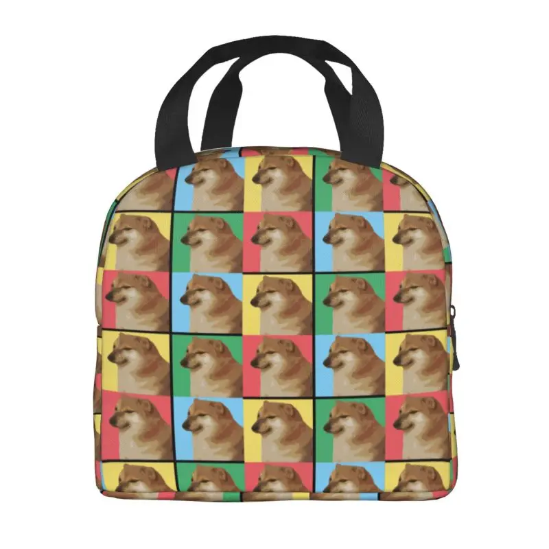 Vaporwave Aesthetic Cheems Thermal Insulated Lunch Bag Shiba Inu Doge Meme Resuable Lunch Container for Picnic Storage Food Box