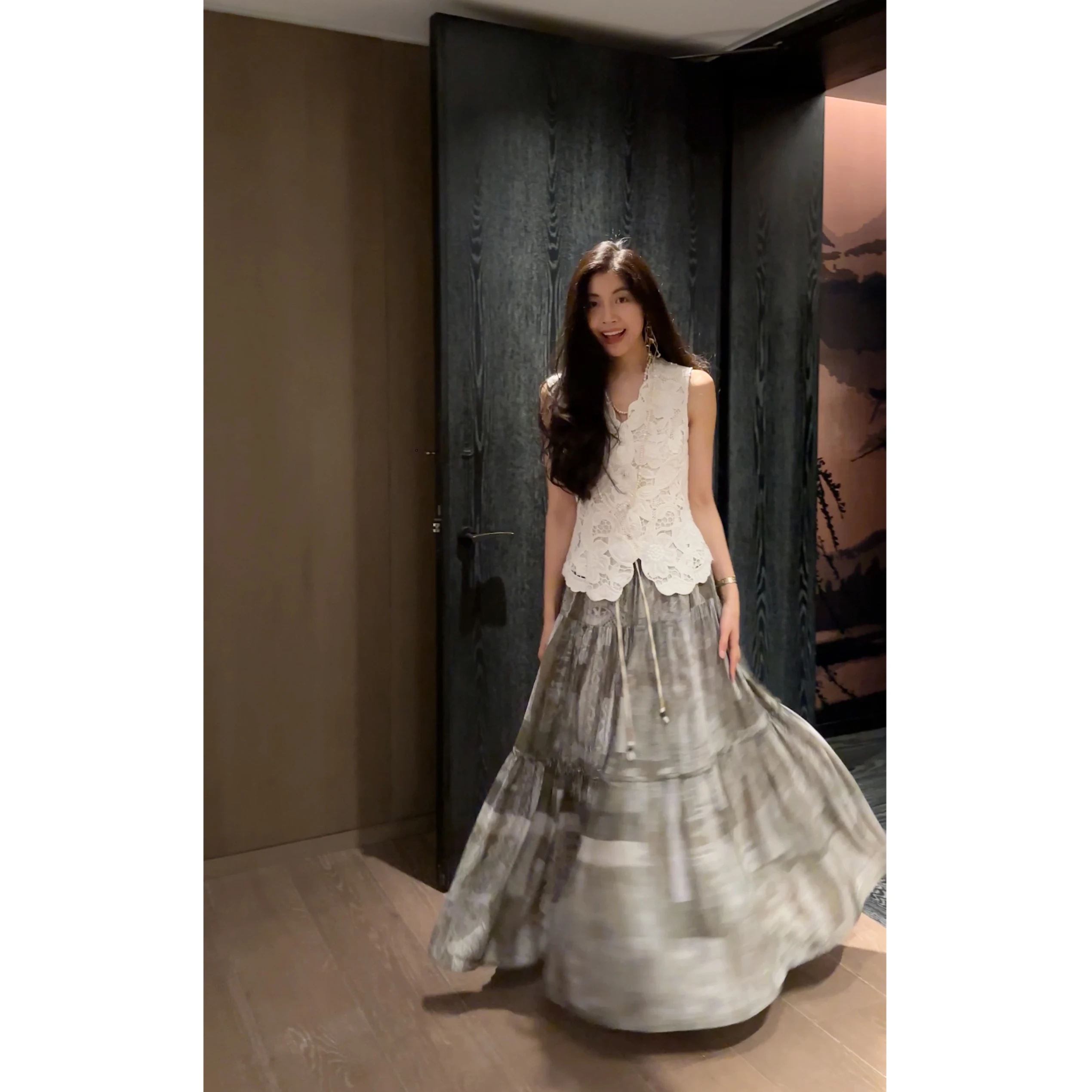 

NCOU Nie Kou, белый вышитый ажурный винтажный китайский комплект из тяжелого рабочего топа и юбки, женский летний комплект Faion