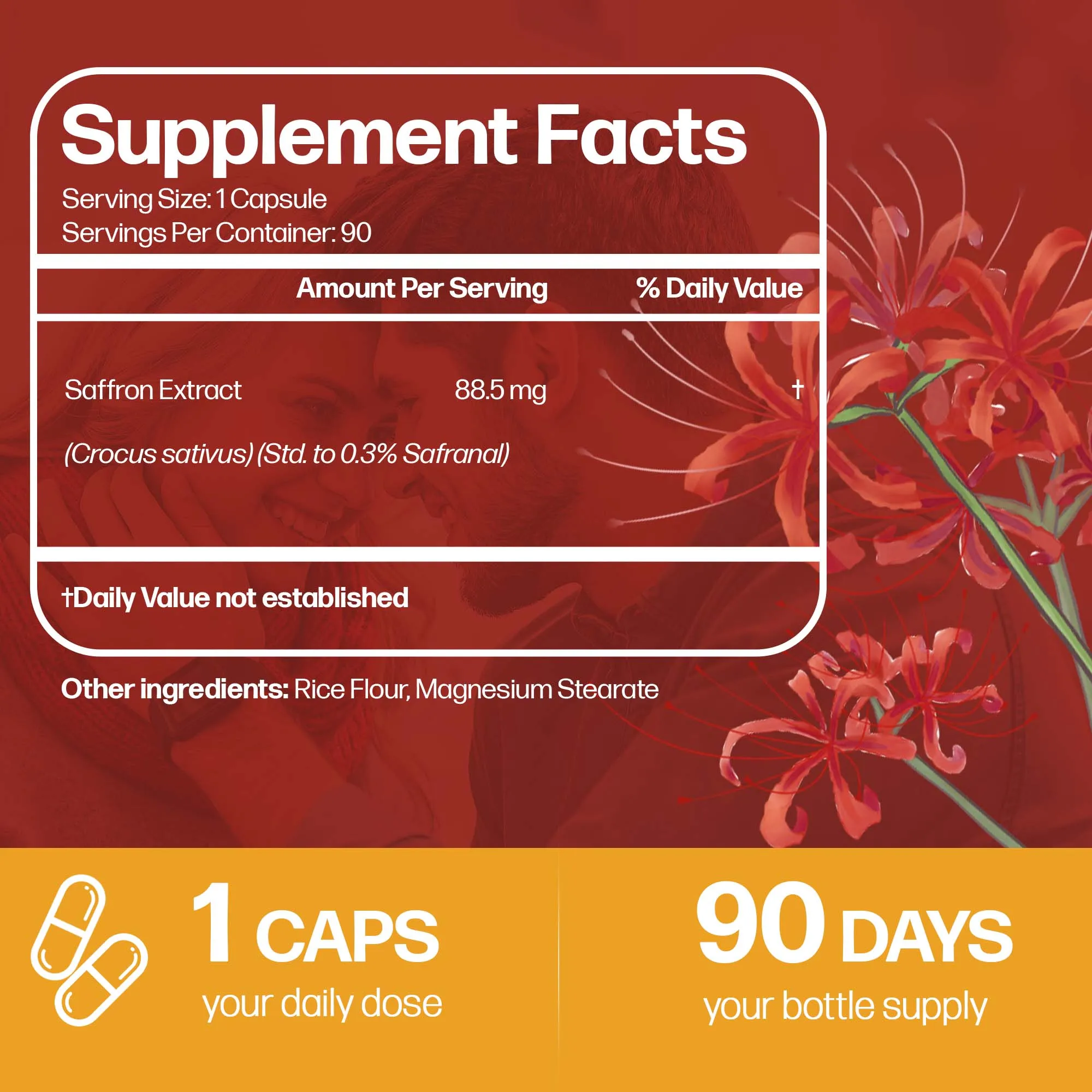 90 Capsules 100% Pure Saffron Extract Supplement - Saffron Promote Healthy Digestion and Help Alleviate Indigestion