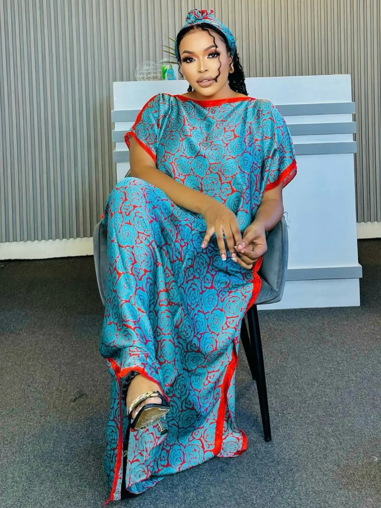 Plus Size Floral Pattern Kaftan Dress Exquisite Elegant Design Classic Sleeves Plus Size Fit for Stylish Womens Clothing