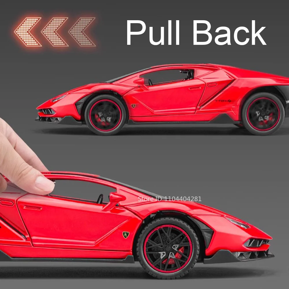 1:24 Lambor LP770-4 SVJ63 Model Speelgoed Legering Diecast Autodeuren Geopend Geluid Licht Trek Voertuigen Verzamelen Simulatie Modellen Gift