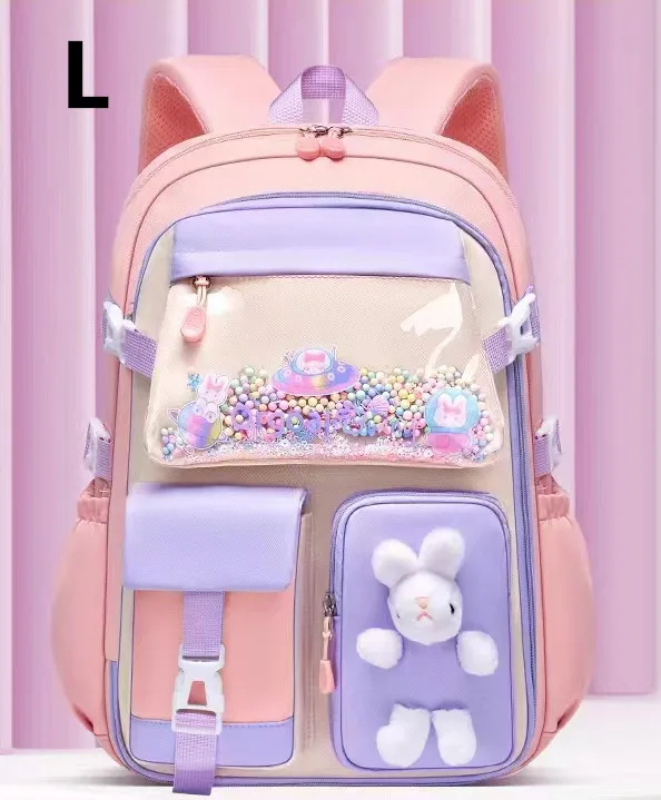 Lovely Rabbit Backpack for Teen Girls Cute Cartoon Schoolbag for Elementary School Girls 2 Size Travel Backpack for Grade 1-9