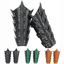 Medieval Steampunk Vintage Viking Knight Warrior Larp Cosplay PU Leather Bracer Scale Arm Armour Theatre Costume Prop