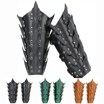 Mittelalterlicher Steampunk Vintage Wikinger Ritter Krieger Larp Cosplay PU Leder Armschiene Waage Arm Rüstung Theater Kostüm Requisite