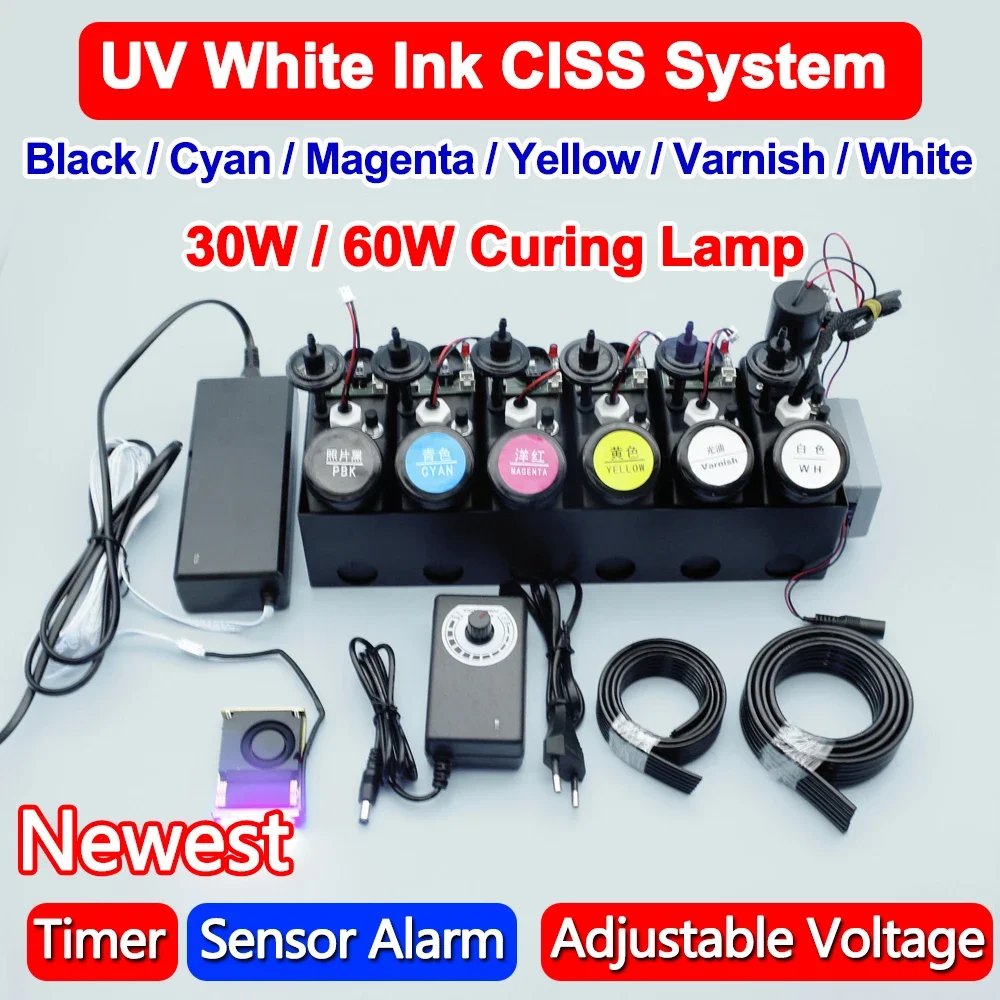 

250ML UV DTF Ink CISS System With UV Curing Lamp For UV DTF Modify White Ink With Stirrer Timer Ink Level Sensor Alarm