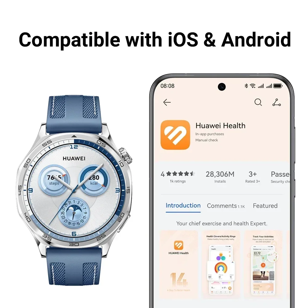 HUAWEI-Montre connectée Watch GT5 Pro, compatible avec iOS et Android, carte intégrée, message de lecture