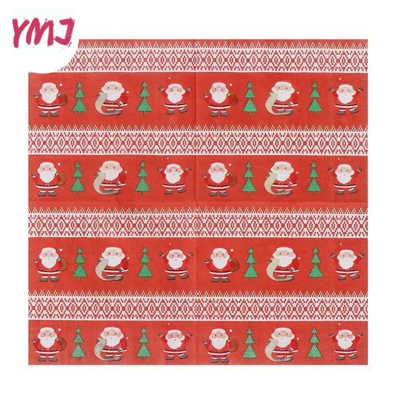 Рождественские Элементы, печатные бумажные салфетки, Санта-Клаус, Рождественская елка, бокалы для вина, цветы, оригами, фотобумага 2-слойная
