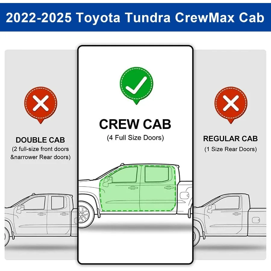 لوحات تشغيل 6.5 متوافقة مع 2022-2025 Toyota Tundra Crewmax Cab 4 باب كامل الحجم لوحات جري بيضاوية مسطحة سوداء مكونة من قطعتين