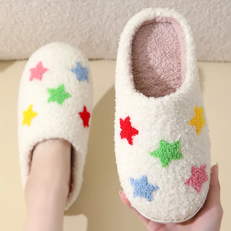 Winter Cute Color Heart Women Slippers Valentine's Day Embroidery Fuzzy Romantic Love Comfy Flat Girl Friend Gift Home Shoes