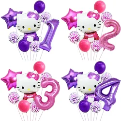 8pcs Hello Kitty Foil Balloons Set Anime Cat Confetti Latex Balloon Kids Birthday Party Decorations Balloon Baby Shower Supplies