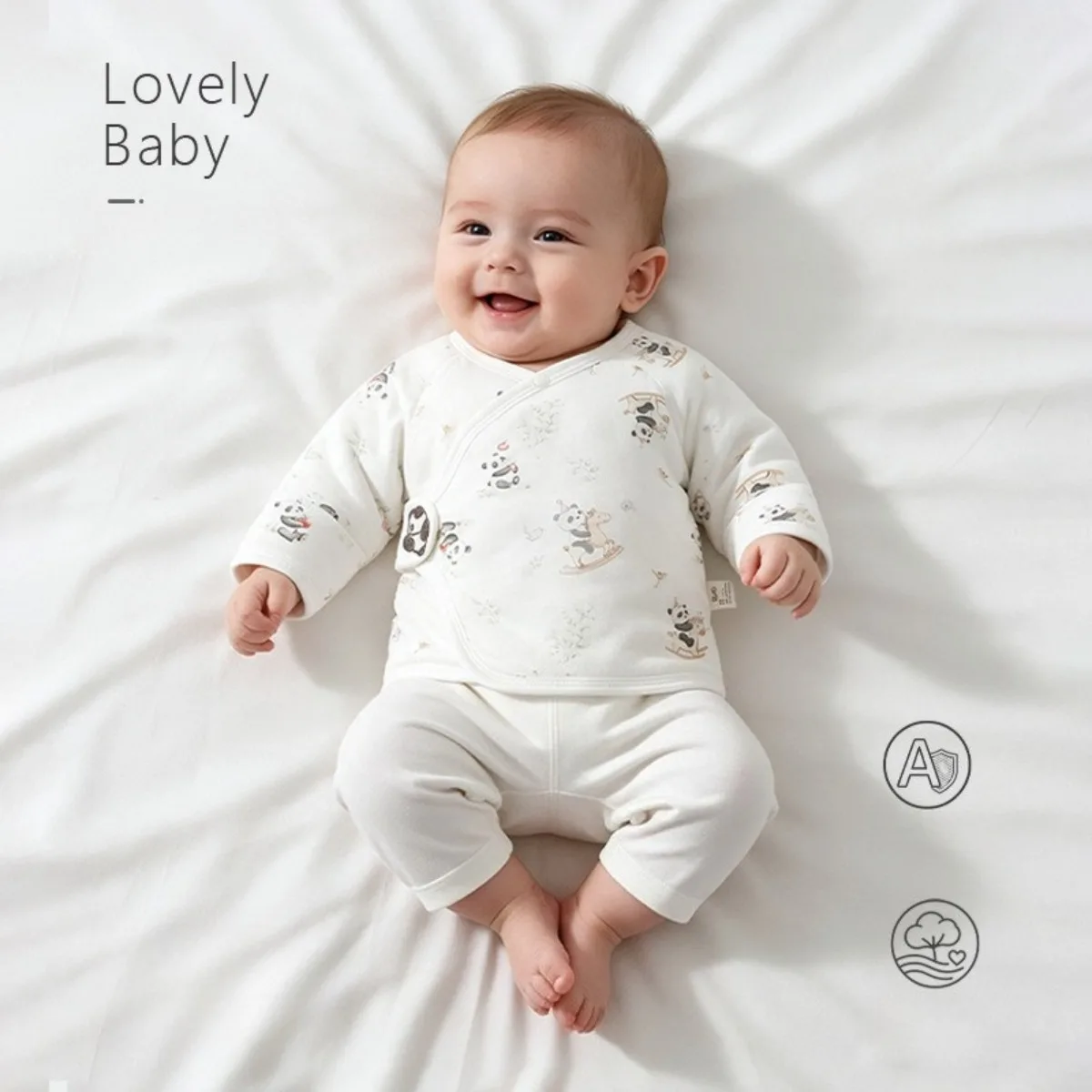 Newborn Baby Wrap Shirt Lightly Padded Long Sleeve Top Side Hook & Loop Design Cute Print Infant Clothes Unisex 0-3M Fall Winter