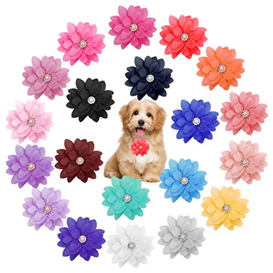 

20 шт. аксессуар для ошейника с цветком для собак ltiColor, ошейник с цветком и жемчугом, мягкий шифоновый галстук-бабочка для собак для кошек, щенков, доступ к уходу