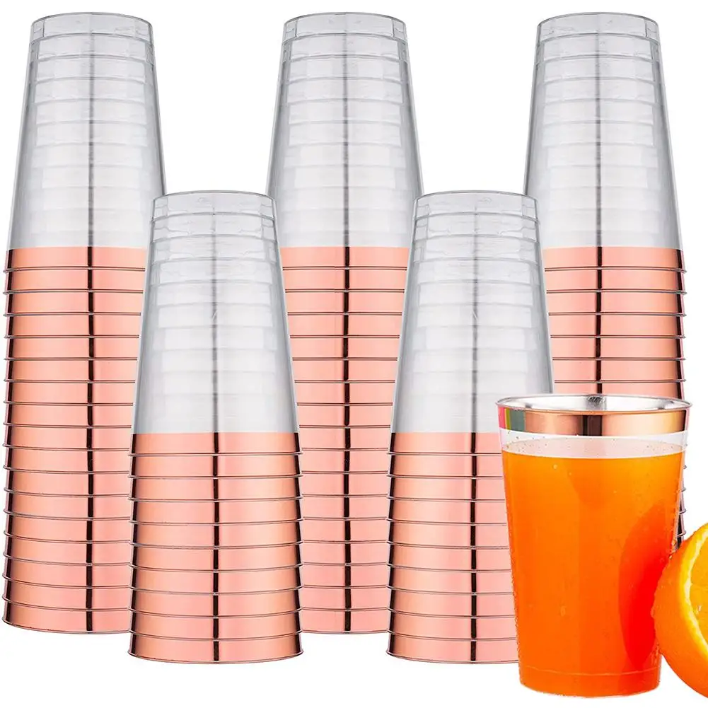 

25pcs 10oz Rimmed Plastic Cups Disposable Party Cups Perfect For Beer Juice Soda Whiskey Cocktails Soda Lattes