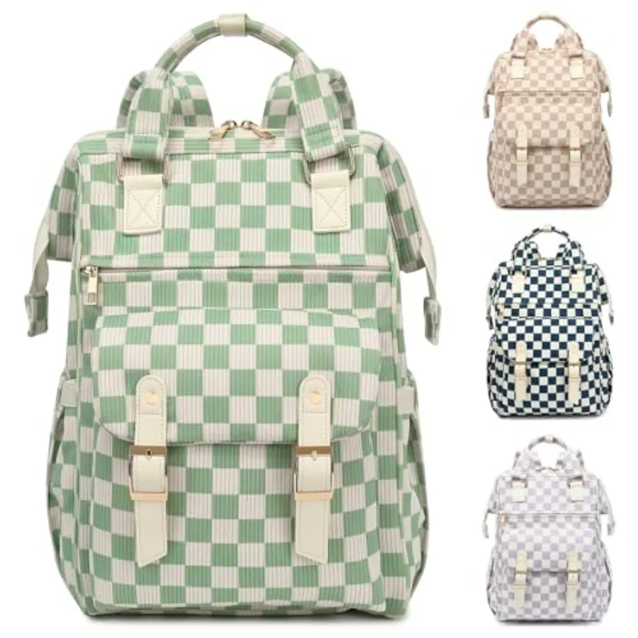 

Corduroy Laptop Backpack for Women 15.6 Inch Stylish College School Bookbag, Business Work and Travel Computer Backpacks Checke