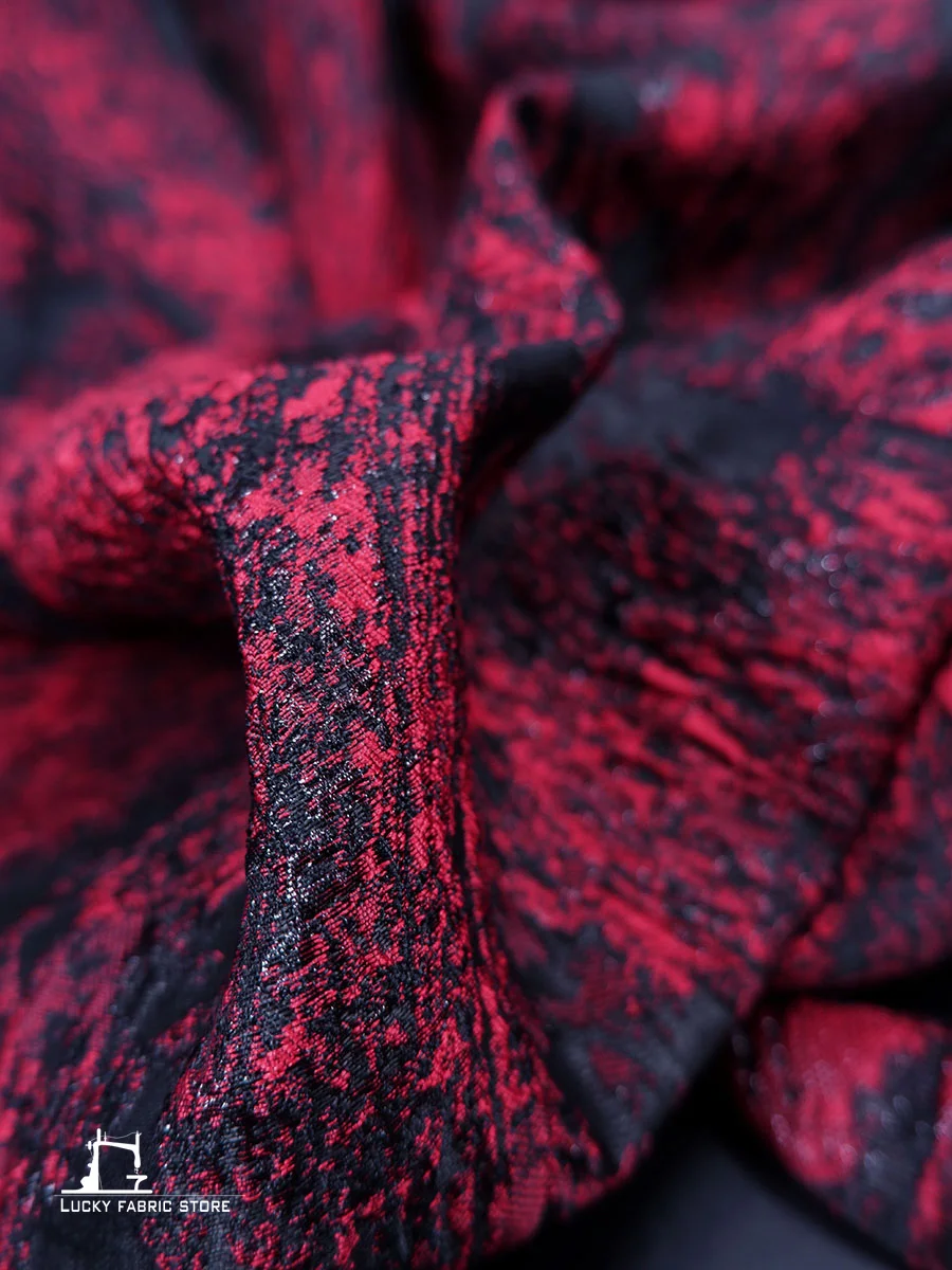 Red Coral Creative Vintage Three-Dimensional Glitter Embossed Heavy Texture Jacquard Fabric Structured Costume Designer Fabric