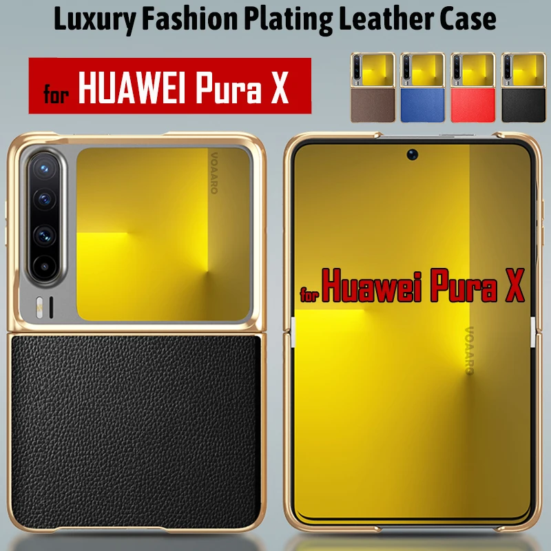

Ultra Thin Funda for Huawei Pura X Case litch Texture Foldable Cover for Huawei Pura X Luxury Plating Genuine Leather Case