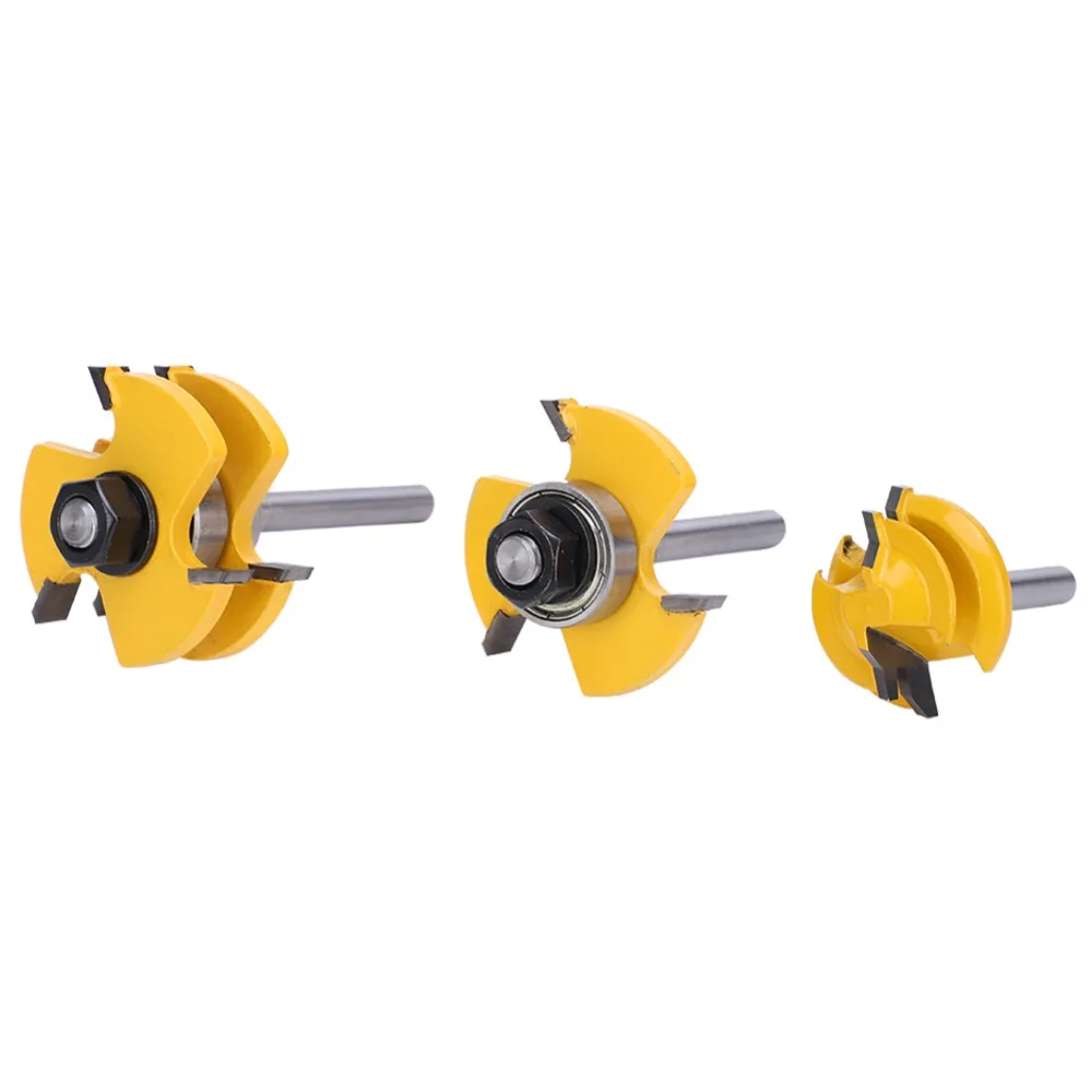

3pcs 45 Degree Angle Router Bit Set 1/4 Inch Shank 3 Teeth T-Shape Lock Miter Router Bit Stile Router Bit Adjustable Design