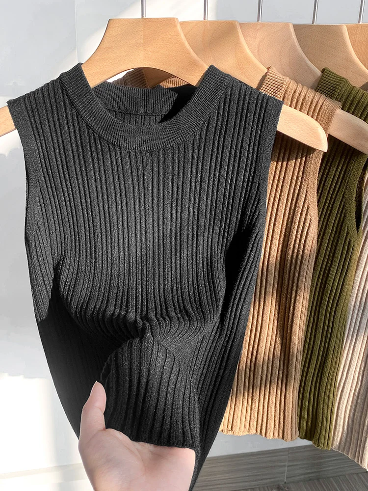 Korea Knitted Vests Women Top O-neck Solid Tank Blusas Y2K 2024 Summer New Fashion Female Sleeveless Casual Thin Tops