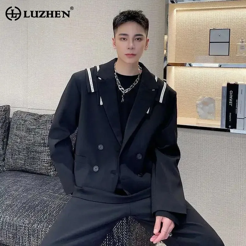 

LUZHEN Short Patchwork Shawl Design Color Blazer Coat Contrast Men's 2025 Spring New Elegant Original Casual Male Jacket JY5940