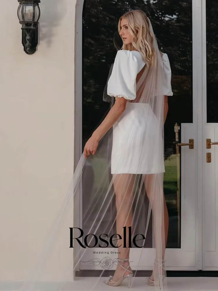 DREAM Customized Modern Puff Short Sleeves Wedding Dresses Sexy V-Neck Backless A-Line Mini Bridal Gowns Robe De Mariee 2026