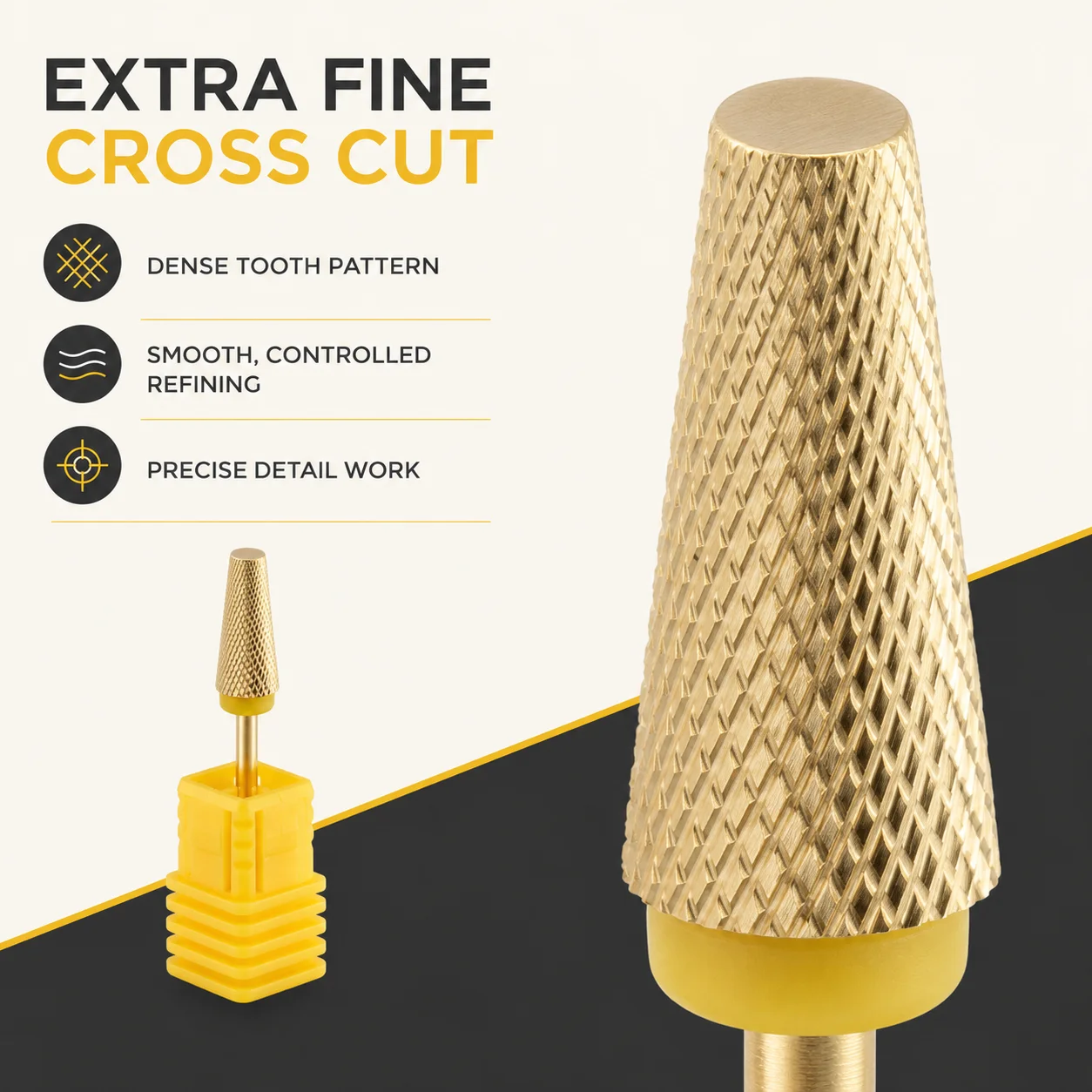 1 Stück Goldfarbener Konischer Nagelbohrer mit Extra Feinem Kreuzschnitt, 3/32 Zoll Schaft, E-Feile für Gel- und Acrylnägel