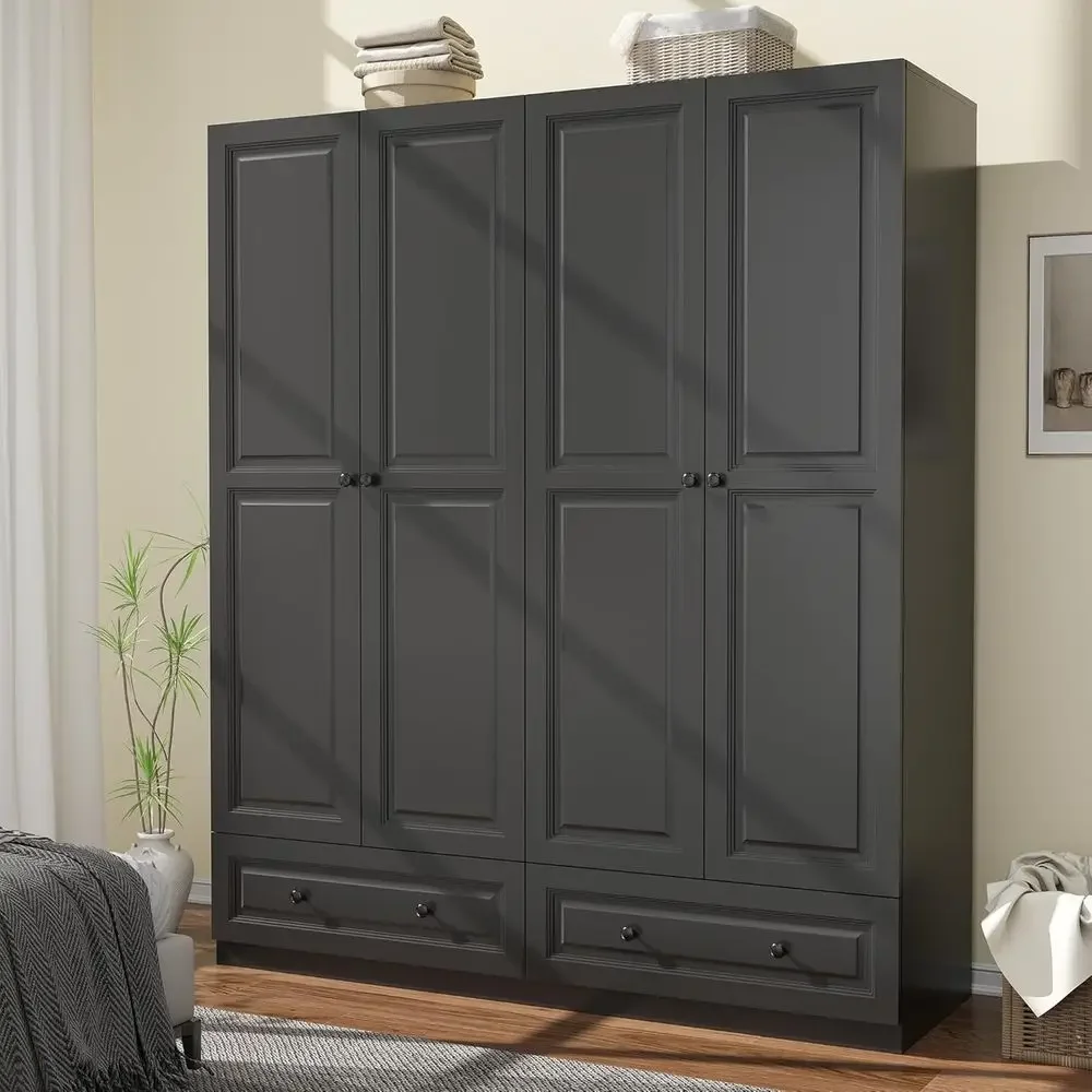 

Special OfferArmoire Wardrobe Closet With Ders: 63" Black Wardrobe Closet With 4 Doand 2 Ders, Wood Clothes Armoire With Hanging