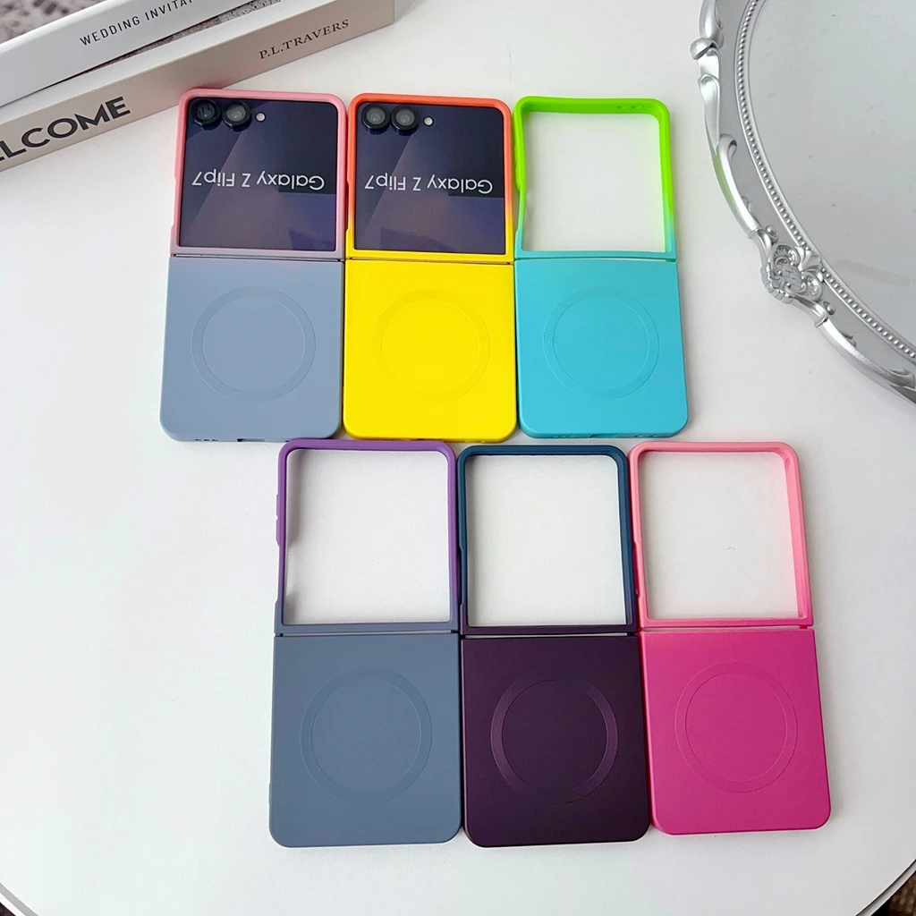 Fashion Two Tone Gradient Color Blocking Magnetic Wireless Charging Phone Cover Case for Samsung Galaxy Z Flip 7 6 5 4