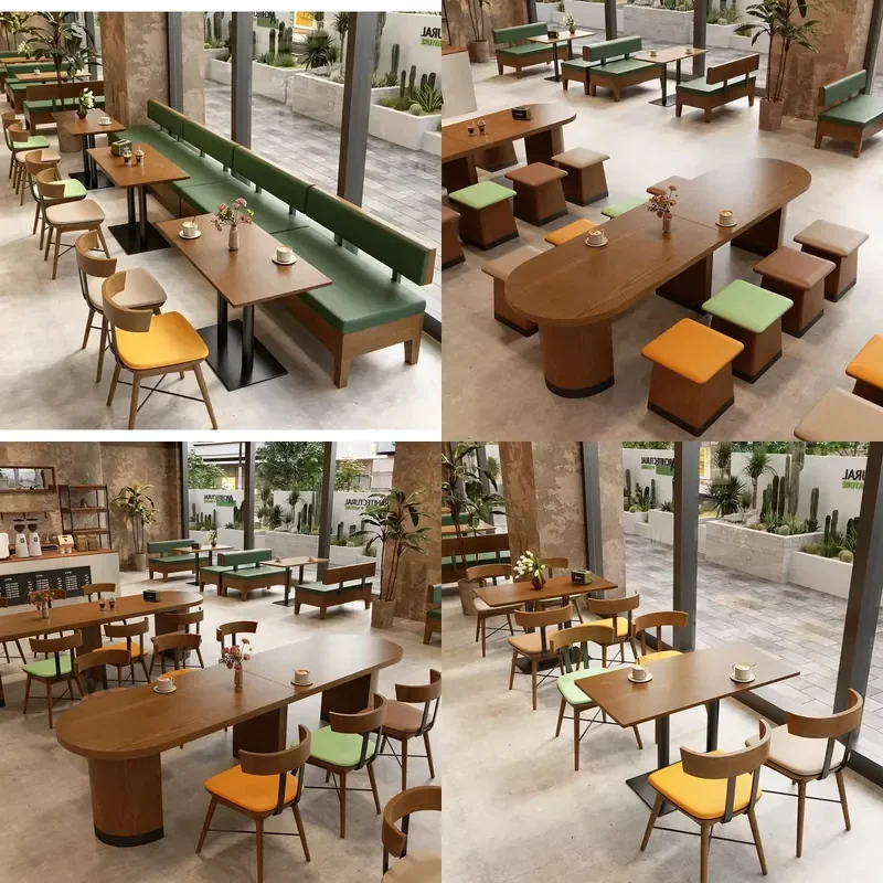 Modern Solid Wood Chairs Hotel Semi-circular Booth Restaurant Furniture Set Sofa Half Round Dining Table Cafe Shop Table