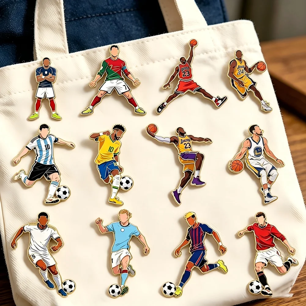Ensemble de 4/12 épingles en émail sur le thème des stars du sport, broches en métal pour athlètes de football et de basketball, épingles décoratives de personnages de dessins animés
