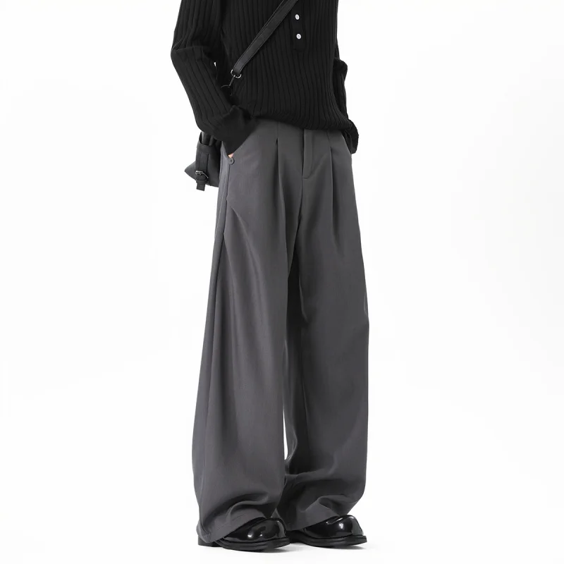 【Mirrordust】2025Autumn and Winter New Loose Large Size Mopping Floor Old Money Style Pleated Suit Pants Casual Pants