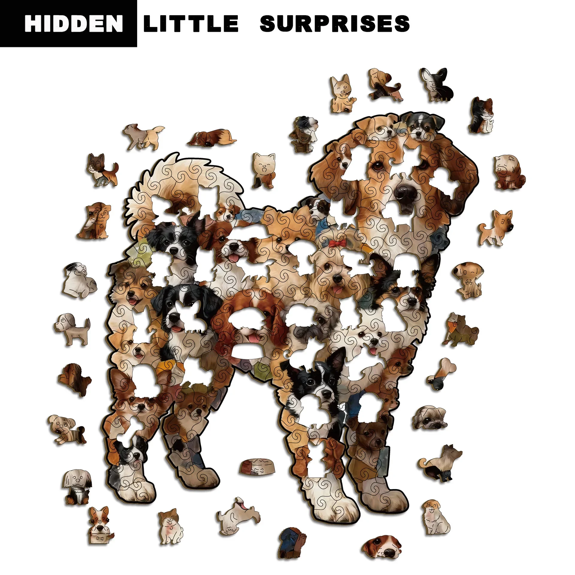 ตัวต่อไม้รูปสุนัข 120/205 ชิ้น ตัวต่อจิ๊กซอว์รูปทรงแปลกตา เกมคลายเครียด ของขวัญวันเกิด/คริสต์มาส สำหรับเป็นกระปุกออมสิน ตกแต่งบ้าน