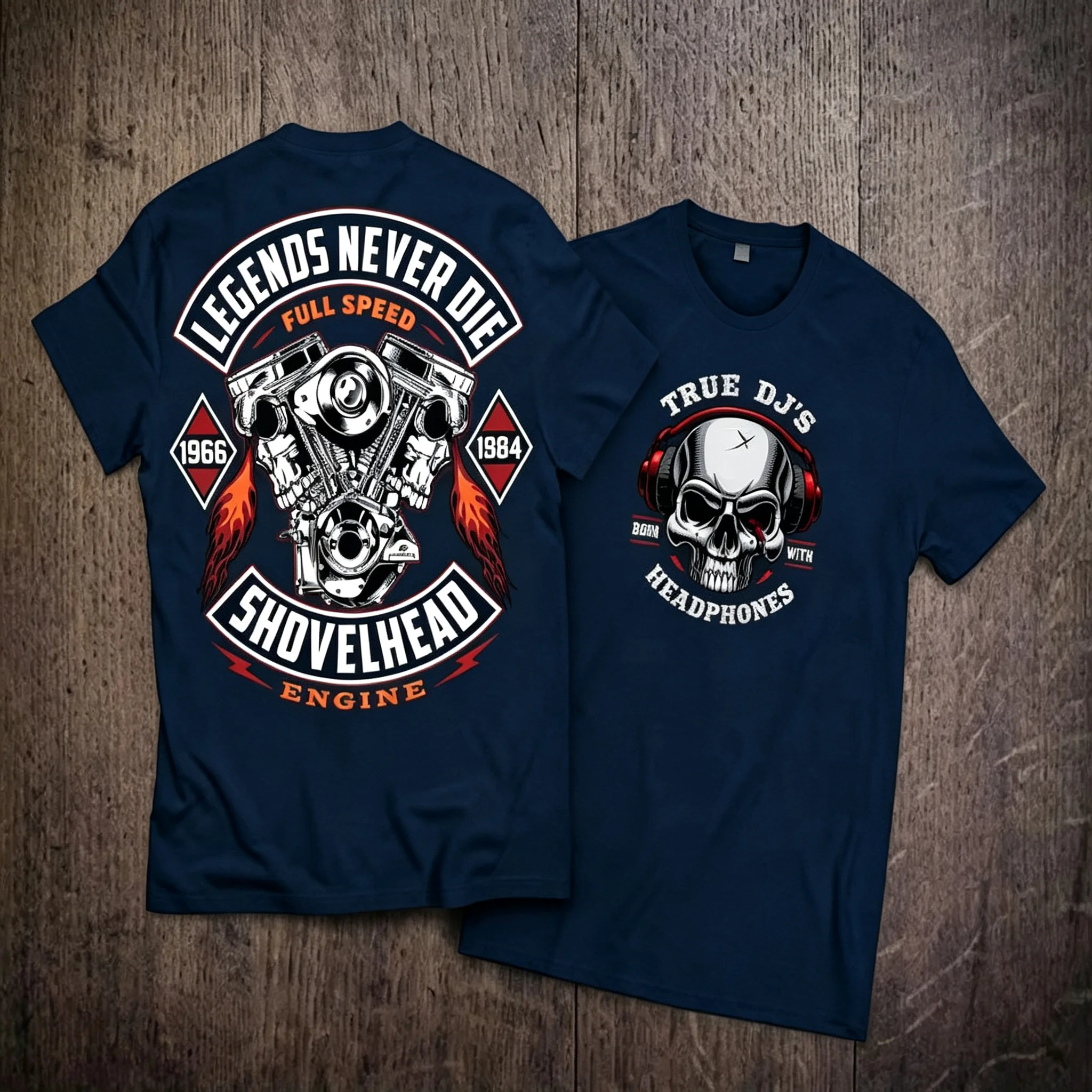 2026 Biker Engine Skull Graphic Short Sleeve T-Shirt, Kids Adults Casual Crew Neck Tee, Retro DJ Headphone  Loose Fashion Top