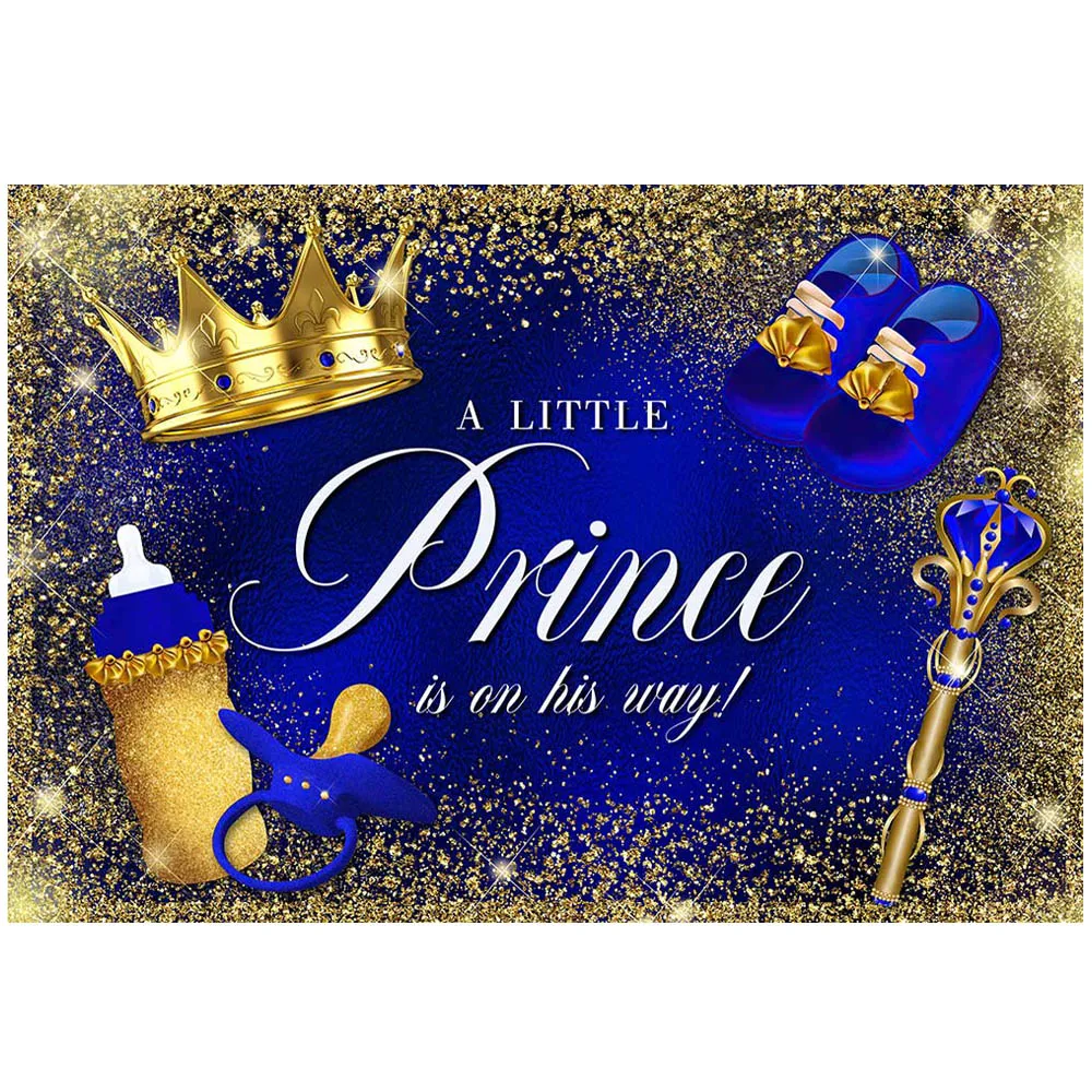 Mocsicka Baby Shower Backdrop Golden Dots Crown Boy Welcome Party Decor A Little Prince Is On His Way Photo Background Photocall