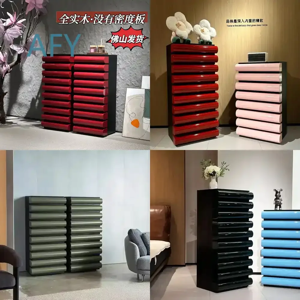 WJX2582 for Living Room Storage Cabinet for Piano with Dopamine Design Solid Wood Red Italian Style Dresser for Bedroom and