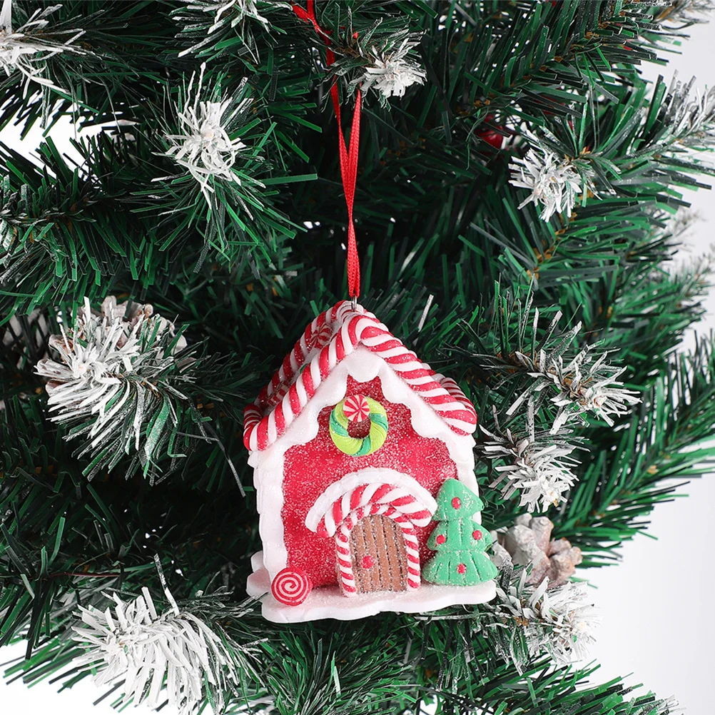 

2Pcs Gingerbread House Hanging Ornament Christmas Tree Decor Resin Mini Cottage Pendant for Holiday Festival Door Window Xmas