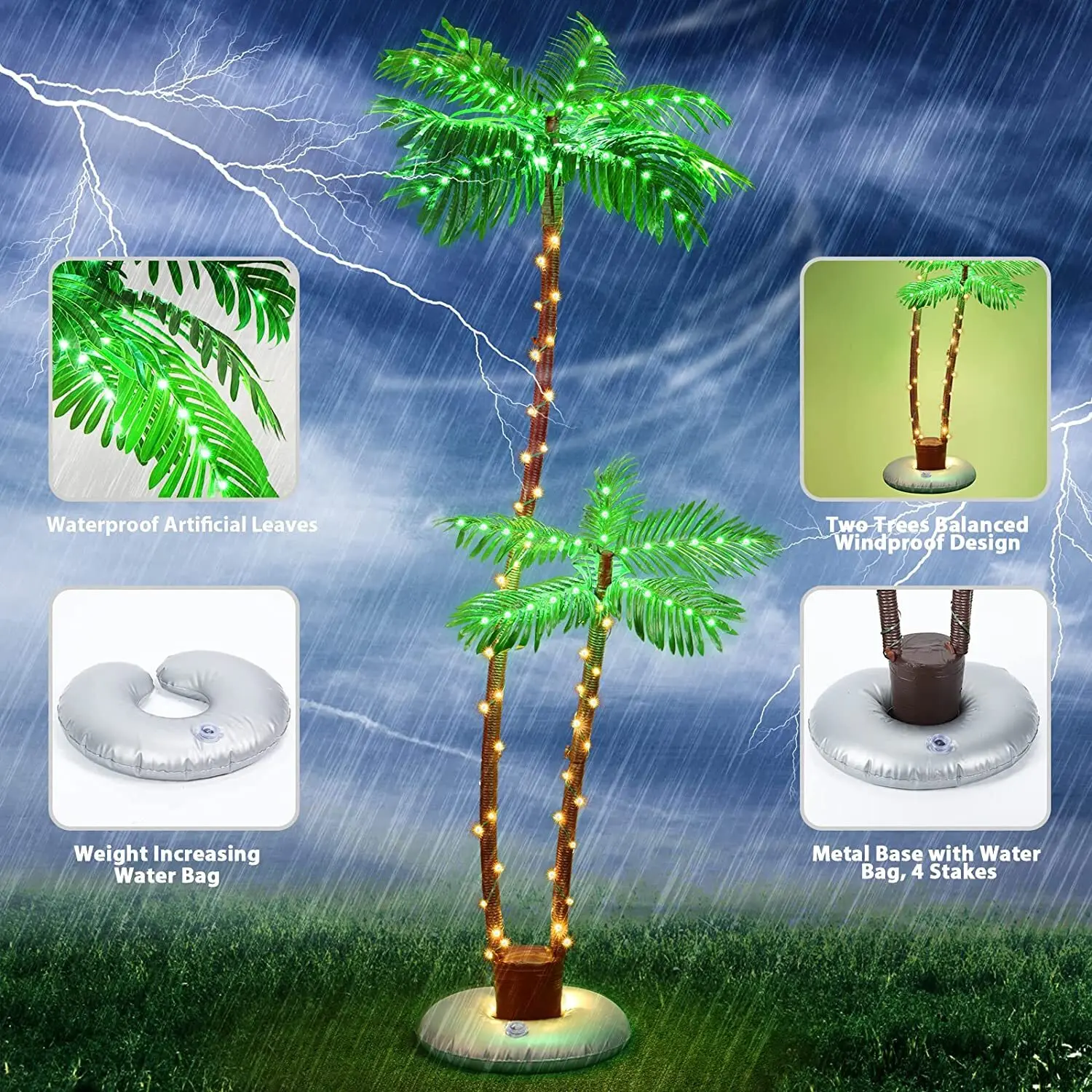 ไฟต้นปาล์ม 6 ฟุต LED ไฟต้นไม้ประดิษฐ์สําหรับการตกแต่งบาร์ Tiki ปาร์ตี้เขตร้อน
