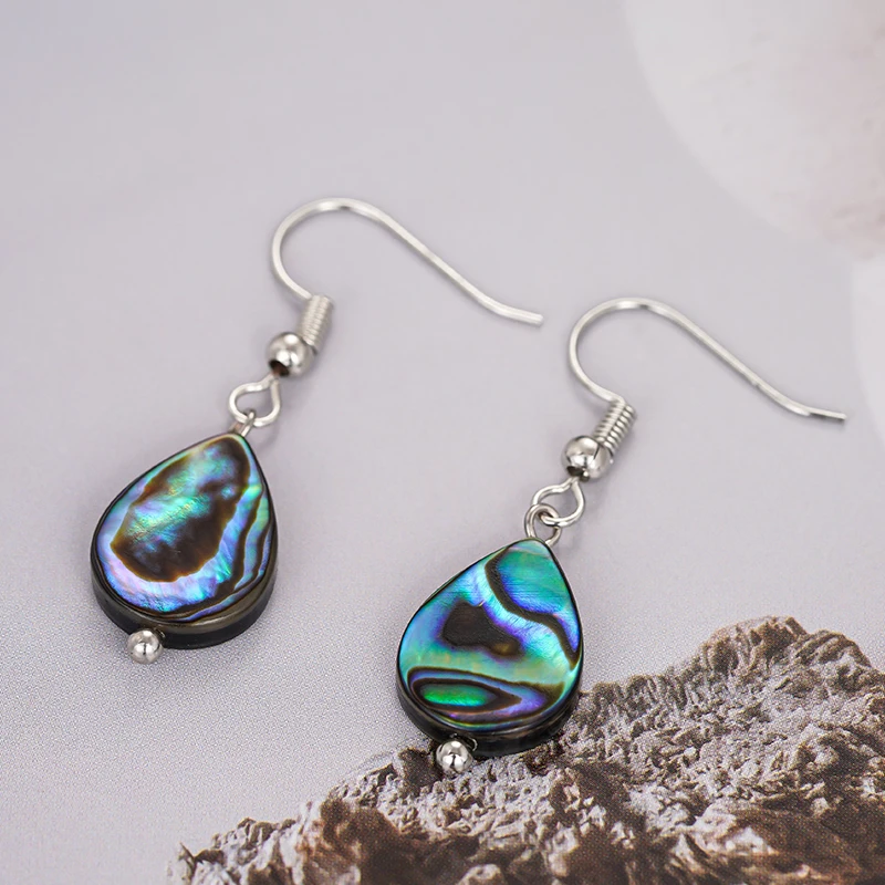 Huitan Teardrop Shell Dangle Earrings for Women Vintage Bohemia Style Gradient Color Female Earrings Beach Holiday Jewelry Gift