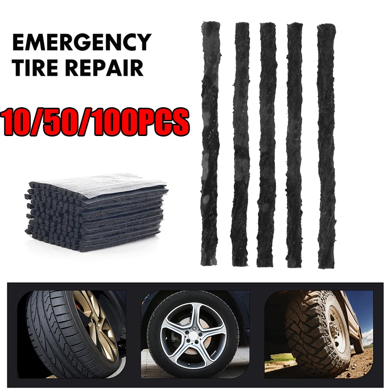 

50/100Pcs Tubeless Tire Repair Strips Stiring Glue For Tyre Puncture Emergency Car Motorcycle Bike Tyre Repairing Rubber Strips