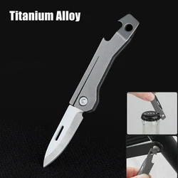 Mini Titanium Alloy Folding Knife Multifunction Screwdriver Bottle Opener D2 Steel Sharp Knife With Keychain Pendant Disassembly