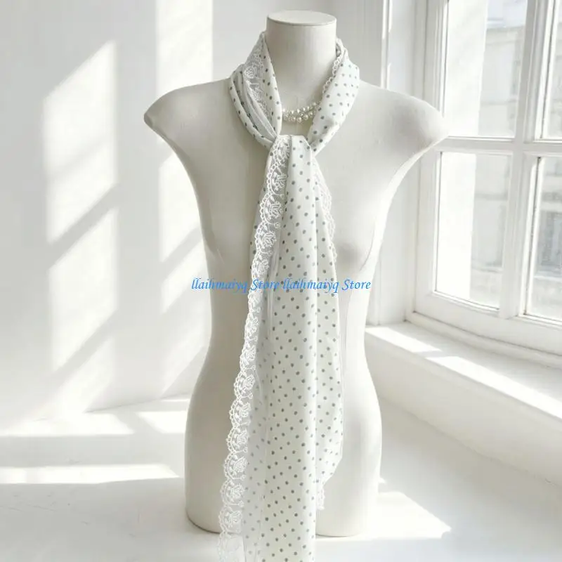 573B Fashion Long Scarf With Classical Dots Design Hair Wrap Print Shawl Fashion Hair Accessory For Office Or Travel