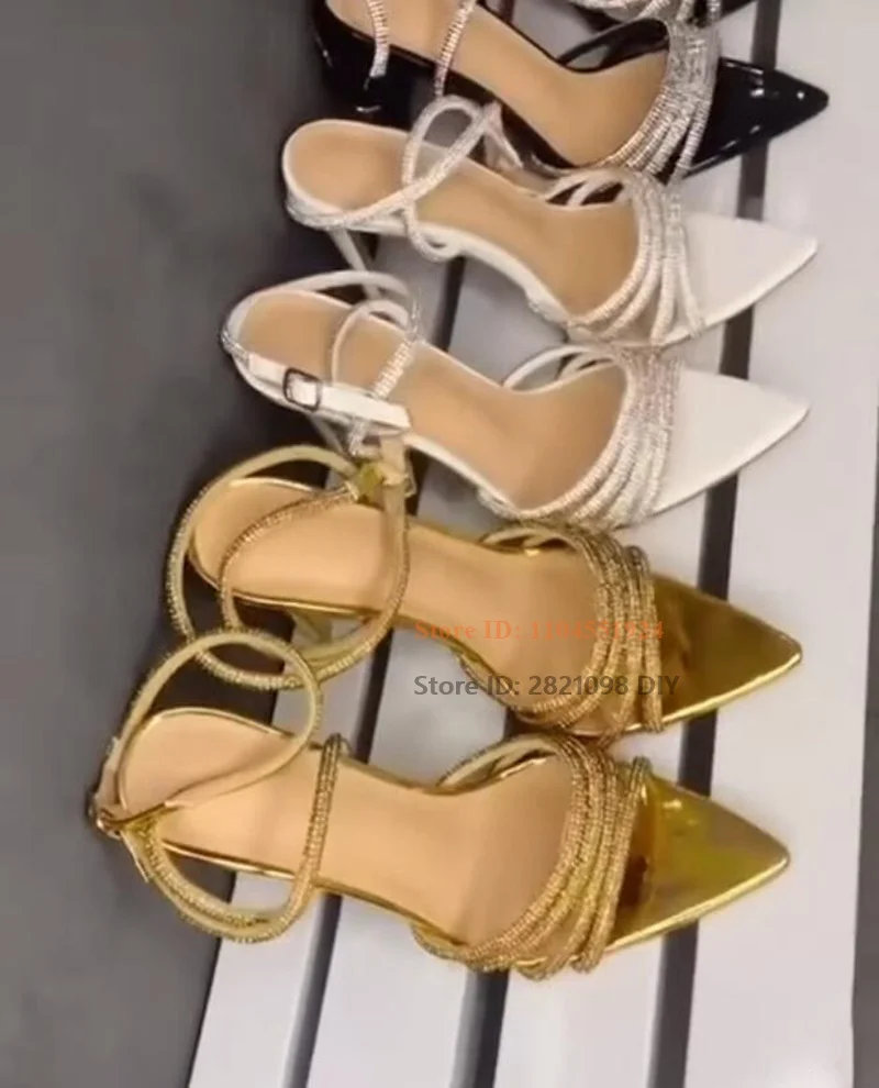Narrow Belts Band Sandals Women Ankle Wrap Buckle Strap Pointed Toe Ladies Party Nightclub Thin High Heel Summer Shoes