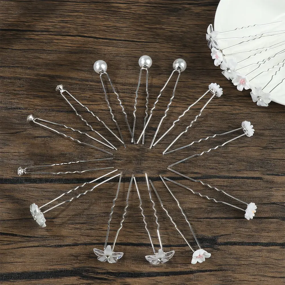 20pcs Barrettes Bridal Tiara Crystal Pearl Hairpin Flower Hairpin Stick Bridal Hairpin Bride Headpiece U Shaped Hair Clip