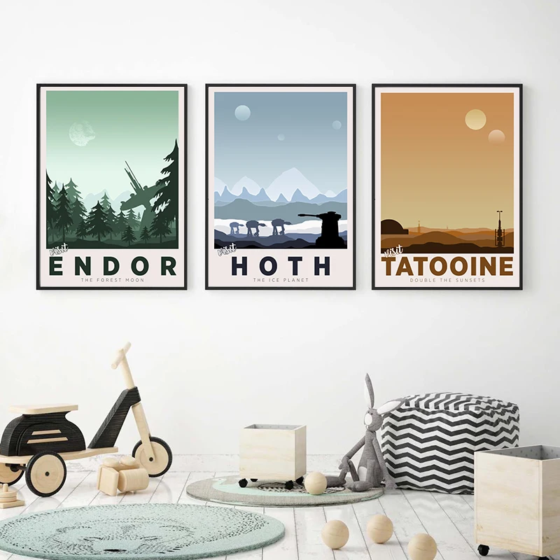 Star Wars Worlds Art Print Tatooine Hoth Endor Travel Posters Sci-Fi Fan Gift Boho Canvas Painting Home Living Room Wall Decor