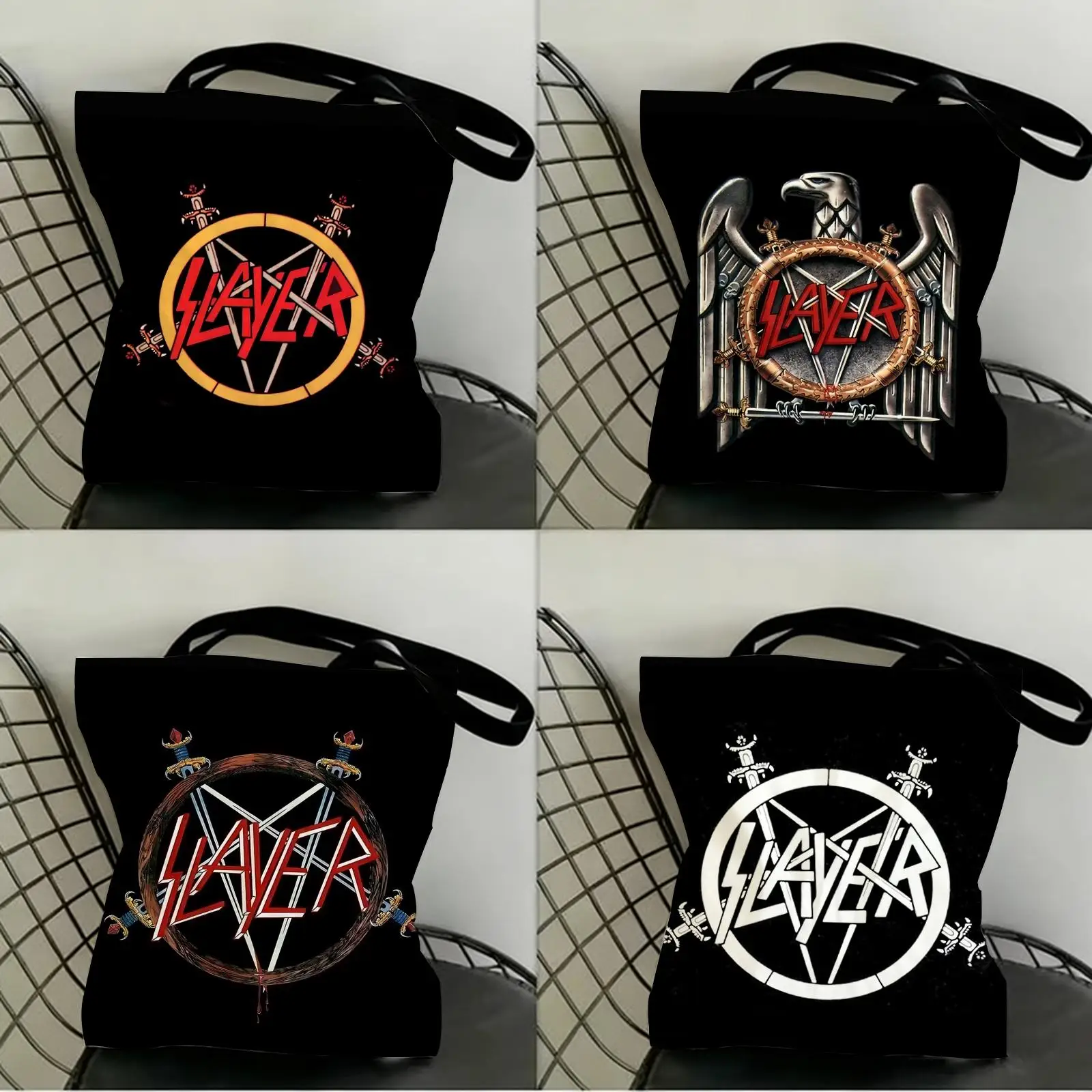 

Heavy Metal Band S-Slayer Storage Bags Canvas Double-Sided Print Fashion Shoulder Tote Shopping Bag Gift Eco Handbags
