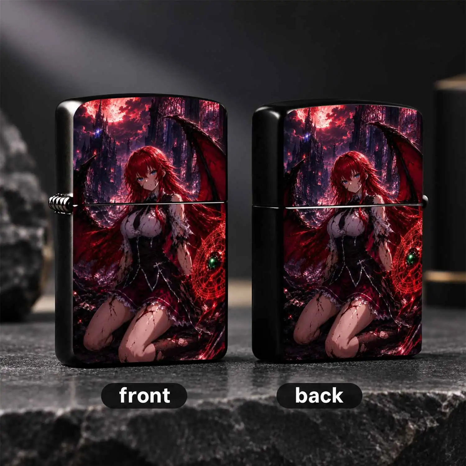 Anime Crimson Fallen Angel Themed Portable Lighter, Bloody City Red Moon Aesthetic, 2D Style Trendy Decor, Unique Collectible Atmosphere Boosting Carry Item, Fits All Daily Scenarios, Ideal Gift For Anime Fans For Daily Use Or A Humorous An
