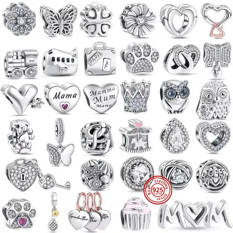 Offres spéciales Fit Pantaro Bracelets originaux paon gâteau dents papillon couronne S925 argent breloques perles bijoux fins pour les femmes cadeau