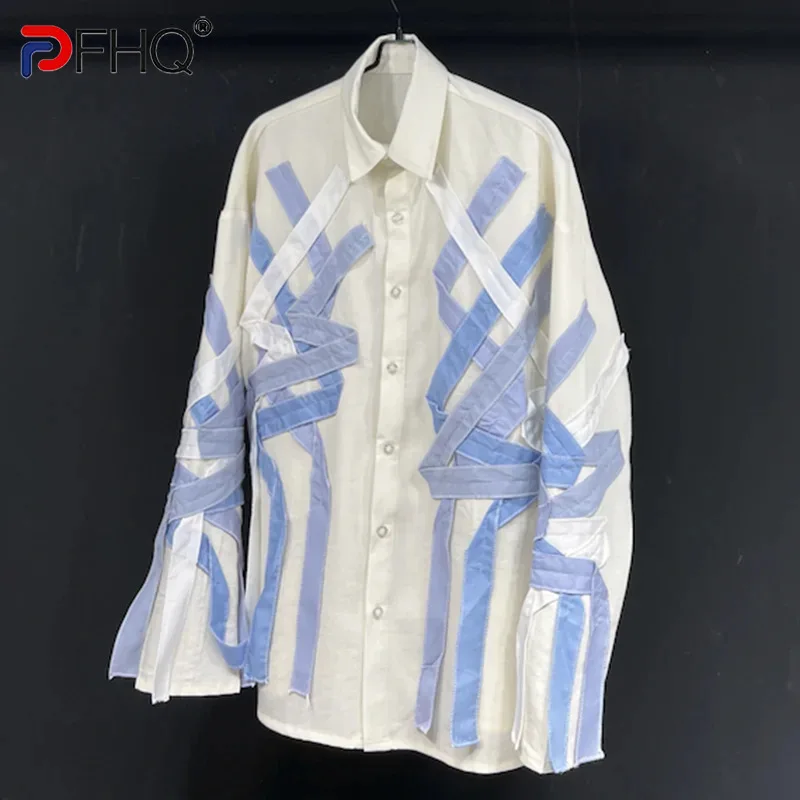 PFHQ Fashion Shirts Summer Men\'s Single Breasted Baggy Breathable Haute Quality Male Patchwork Design Tops Versatile New 21Z4539