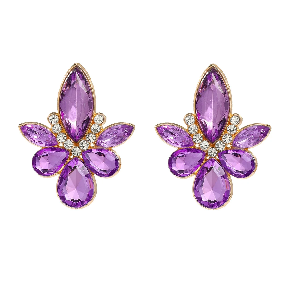 Fuchsia Purple Rhinestones Statement Stud Earrings for Women Wedding Fuchsia Jewelry