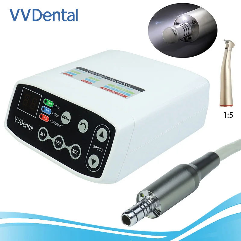 Motor elétrico odontológico com LED, Spray de água interno, Micromotor sem escova, Tipo E compatível, Fibra Óptica, 1.5 LED Contra Handpiece