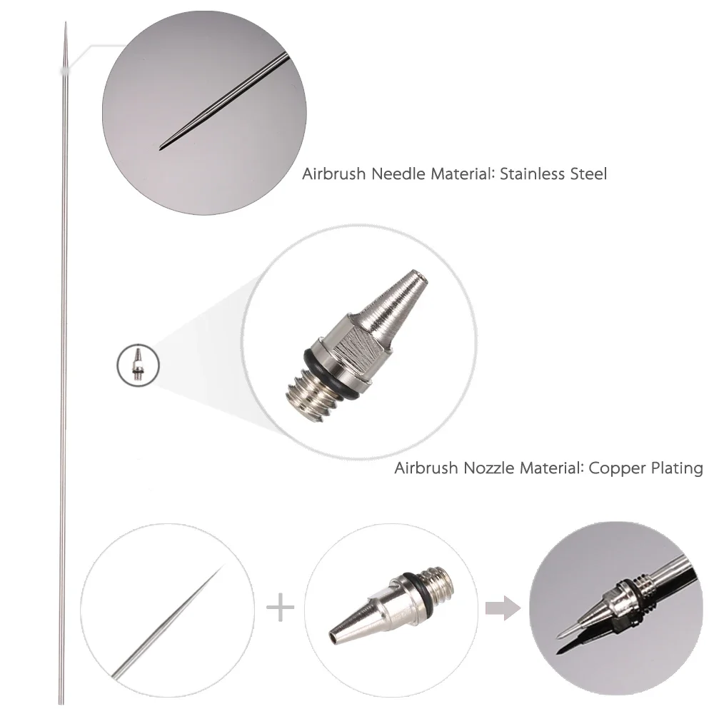 Nasedal 0.2mm 0.3mm 0.5mm Airbrush Needle Nozzle Replacement for Nasedal NT-130 NT-131 NT-132 NT-190 Airbrushes Accessories